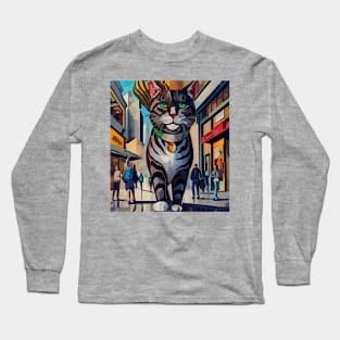 watercolor cat in the shopping mall Long Sleeve T-Shirt